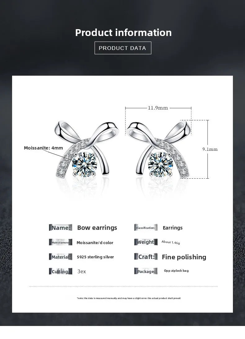Moissanite Bow Stud and Drop Earrings in Sterling Silver