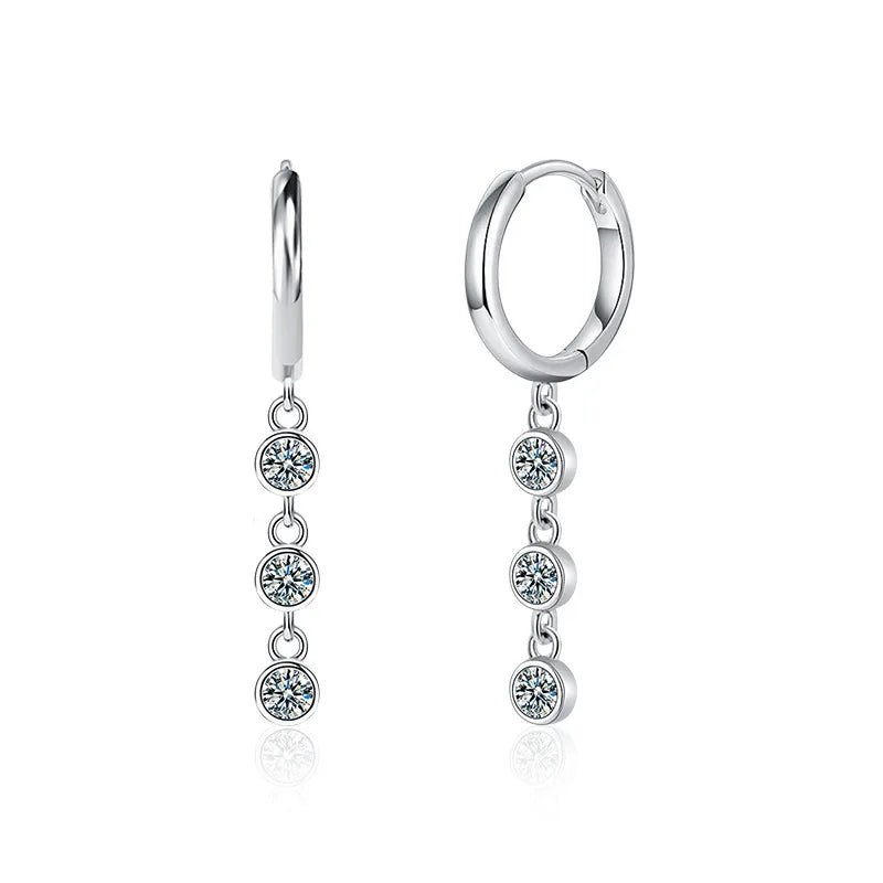 Moissanite Leaf, Star & Bezel Drop Earrings in Sterling Silver