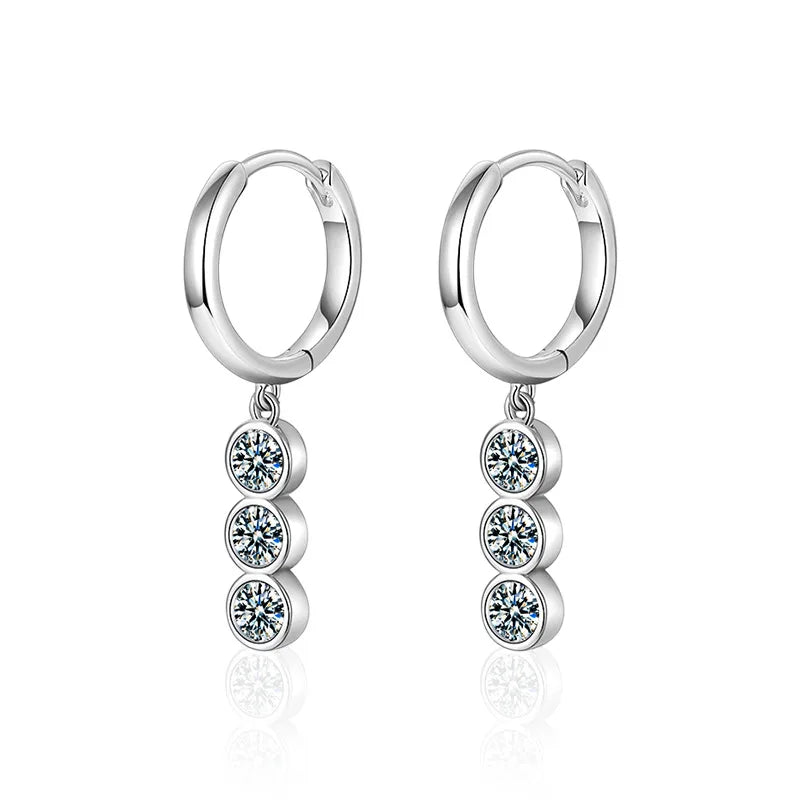Moissanite Leaf, Star & Bezel Drop Earrings in Sterling Silver
