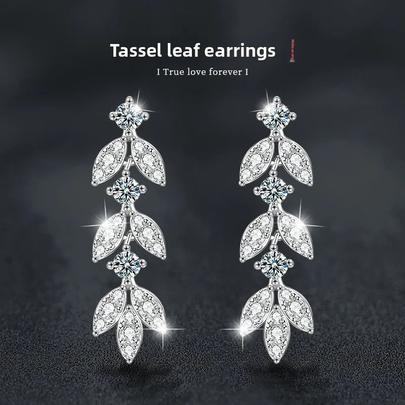Moissanite Leaf, Star & Bezel Drop Earrings in Sterling Silver