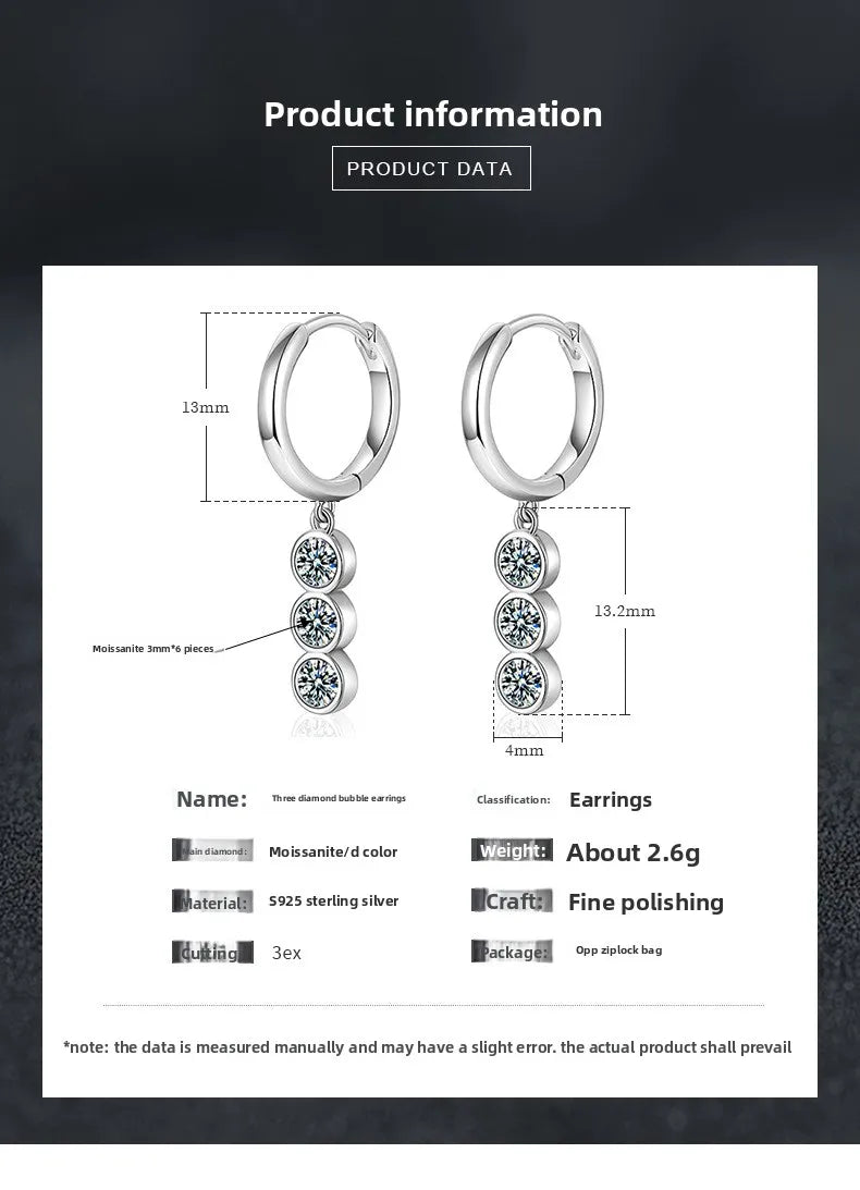 Moissanite Leaf, Star & Bezel Drop Earrings in Sterling Silver
