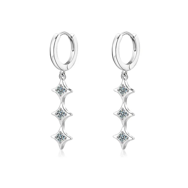 Moissanite Leaf, Star & Bezel Drop Earrings in Sterling Silver