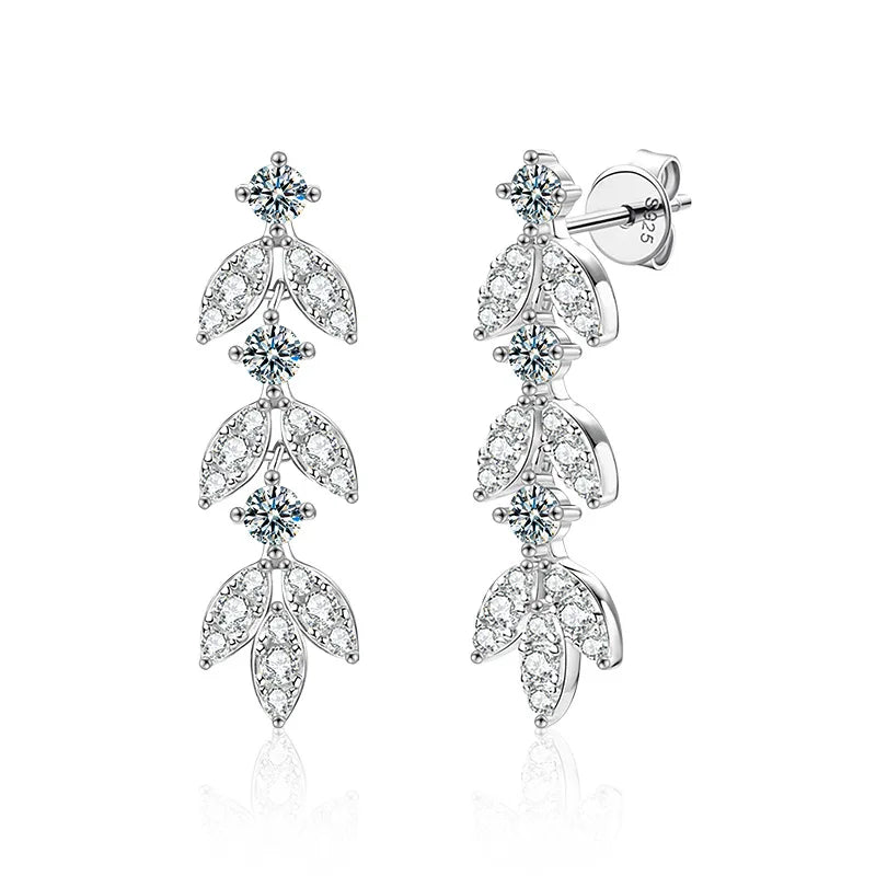 Moissanite Leaf, Star & Bezel Drop Earrings in Sterling Silver