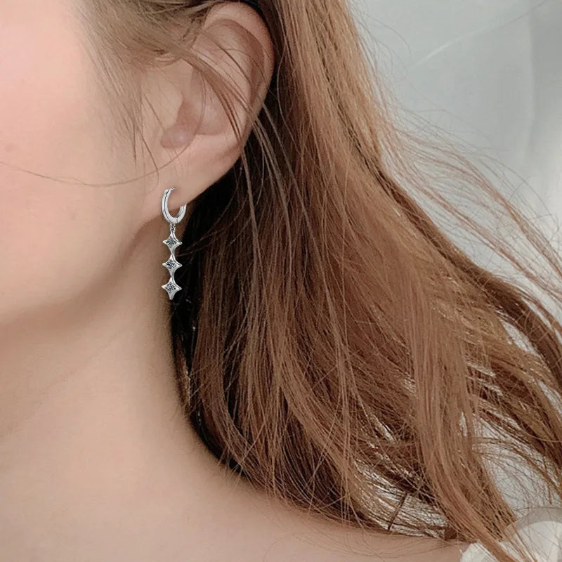 Moissanite Leaf, Star & Bezel Drop Earrings in Sterling Silver