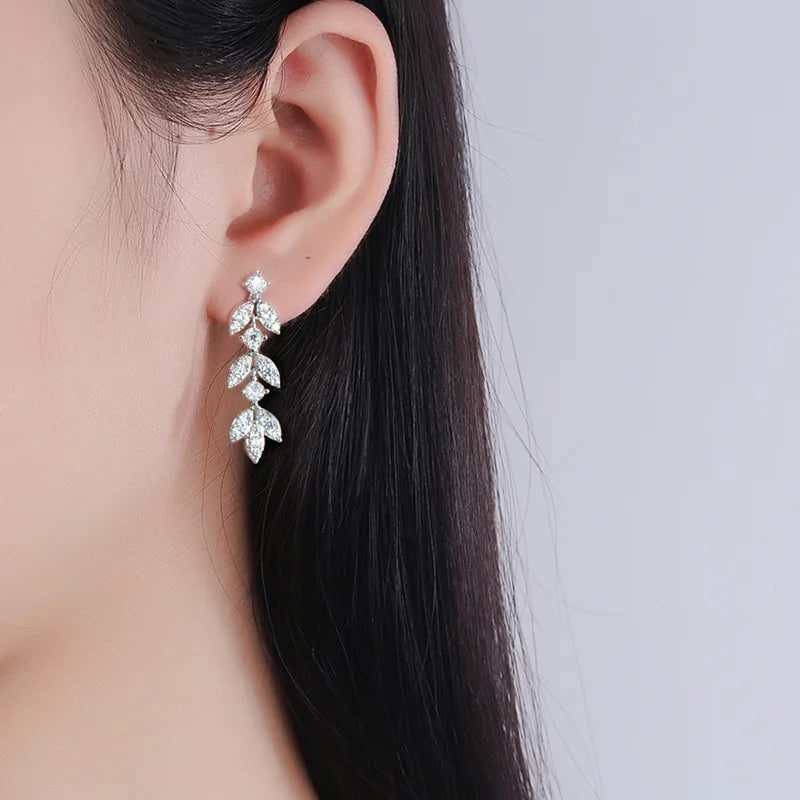 Moissanite Leaf, Star & Bezel Drop Earrings in Sterling Silver