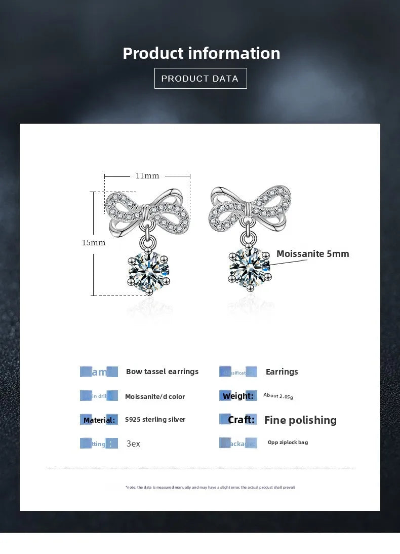 Moissanite Bow Stud and Drop Earrings in Sterling Silver