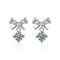 Moissanite Bow Stud and Drop Earrings in Sterling Silver