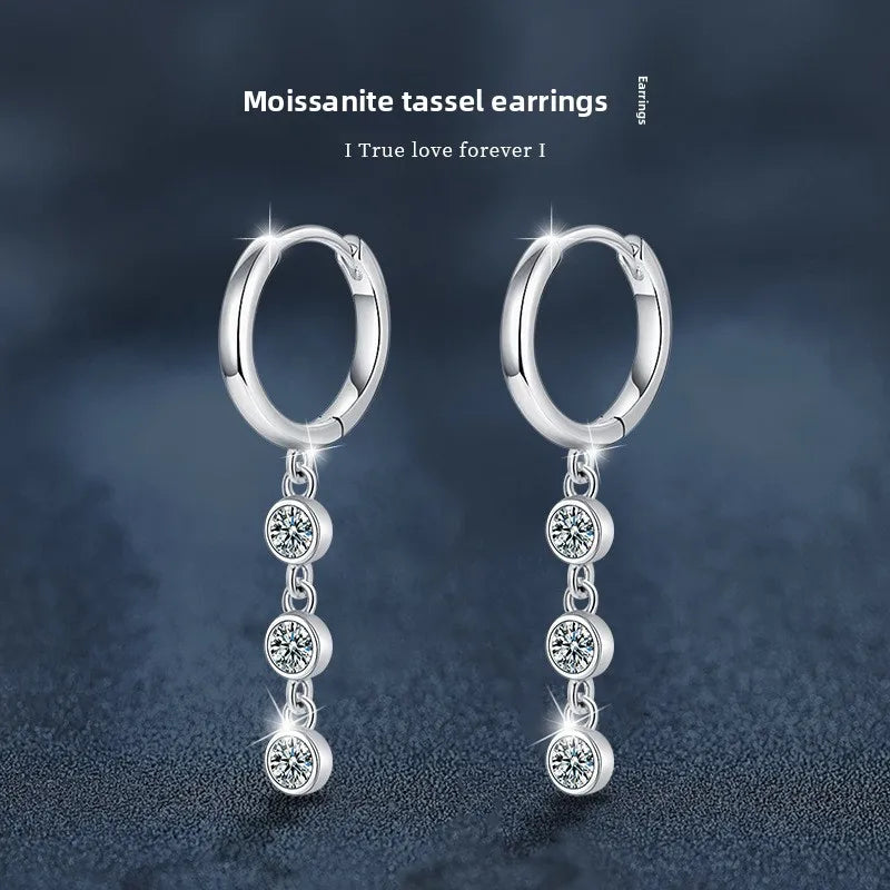 Moissanite Leaf, Star & Bezel Drop Earrings in Sterling Silver