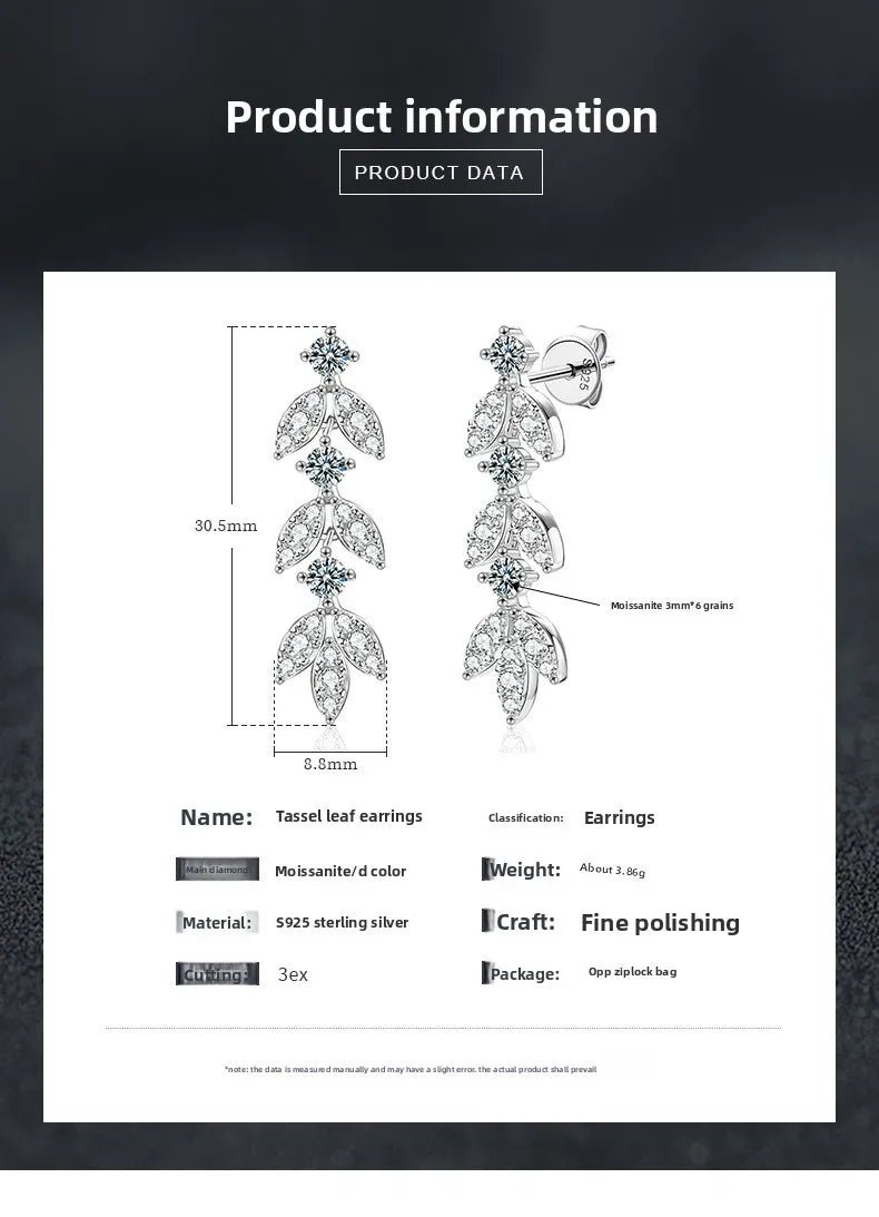 Moissanite Leaf, Star & Bezel Drop Earrings in Sterling Silver