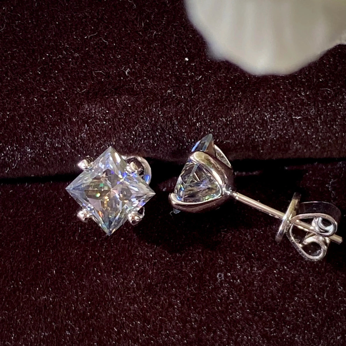 Gray Princess-Cut Moissanite Stud Earrings in Sterling Silver