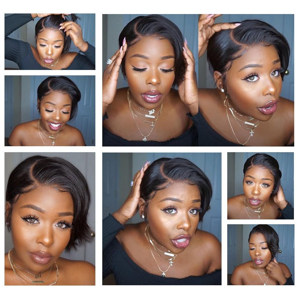 Short Pixie Cut Wig Transparent Lace Human Hair Wigs For Women Straight Frontal Wig Side Part Bob Wig Short Lace Part Wigs For Black Women Gifts for Girlfriends