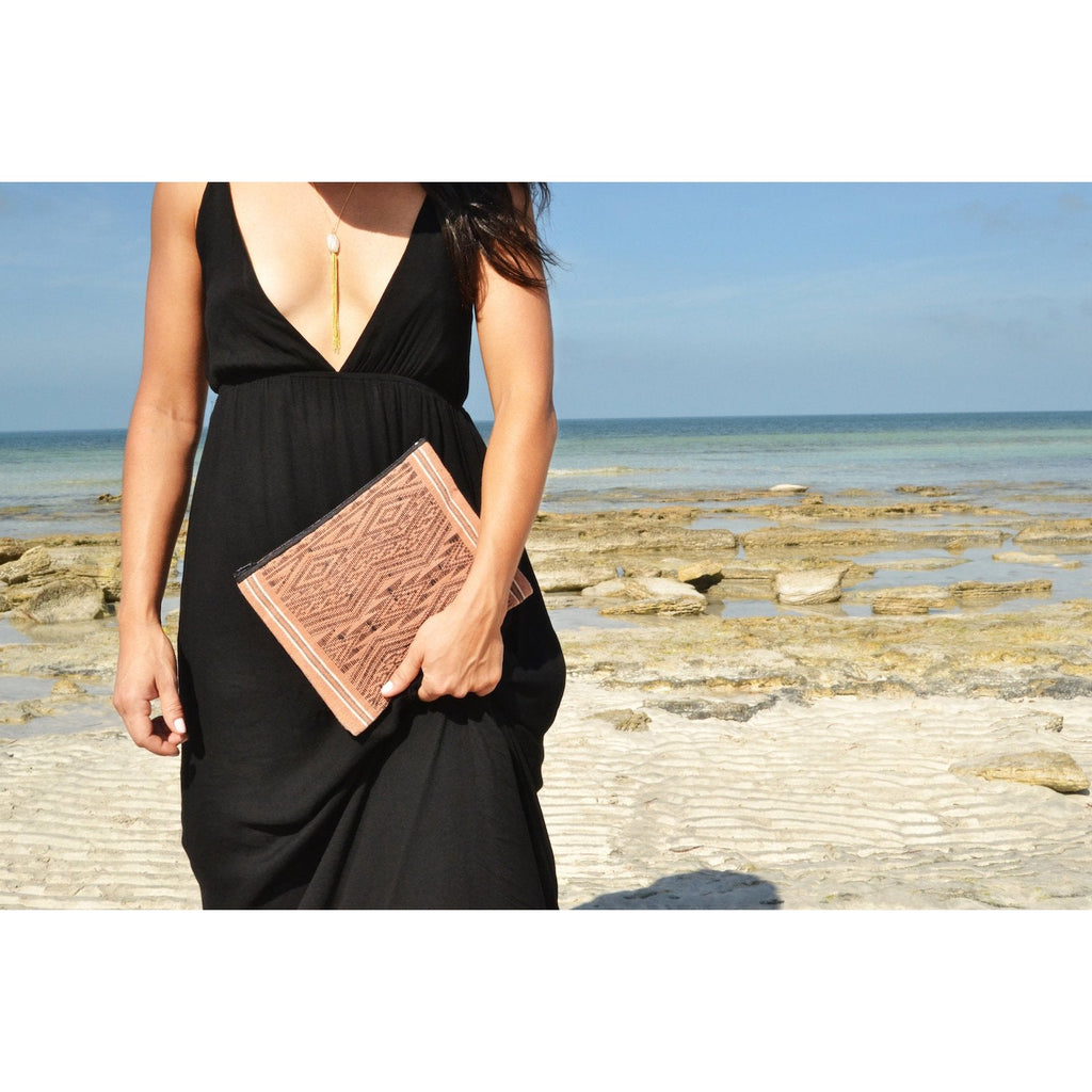Sierra Tribal Handwoven Saa Mulberry Clutch - Lined Boho Beach Brunch Bag