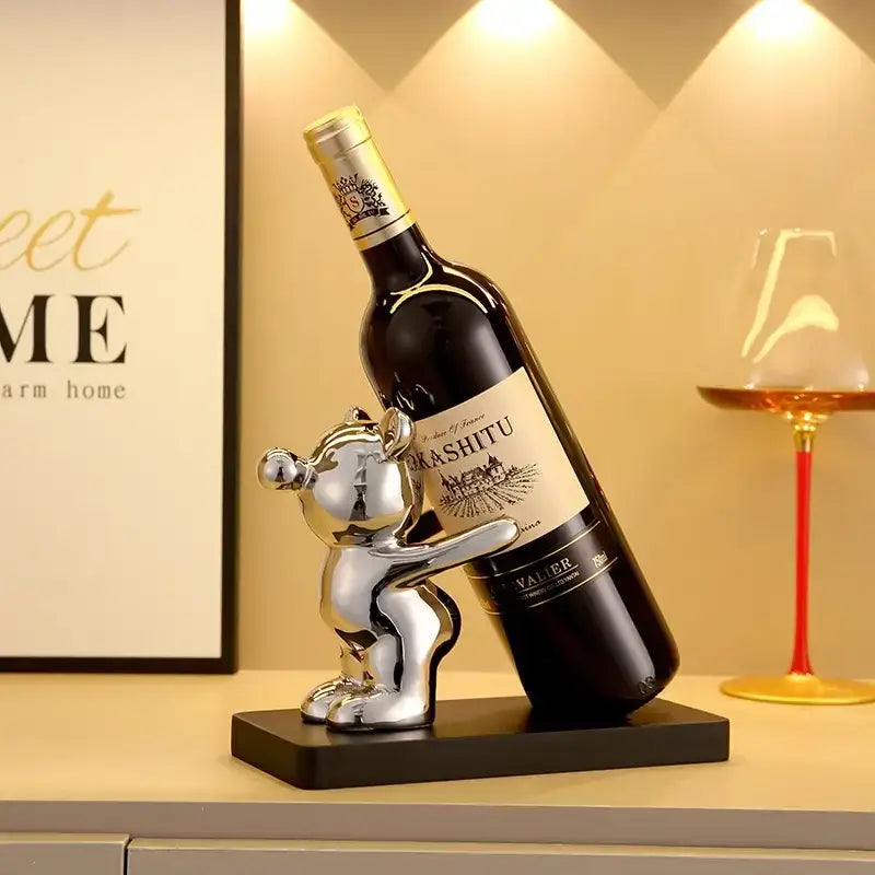 DecorBites™ Bear Wine Rack Cup Holder for Home Bar, Kitchen Storage & Decor