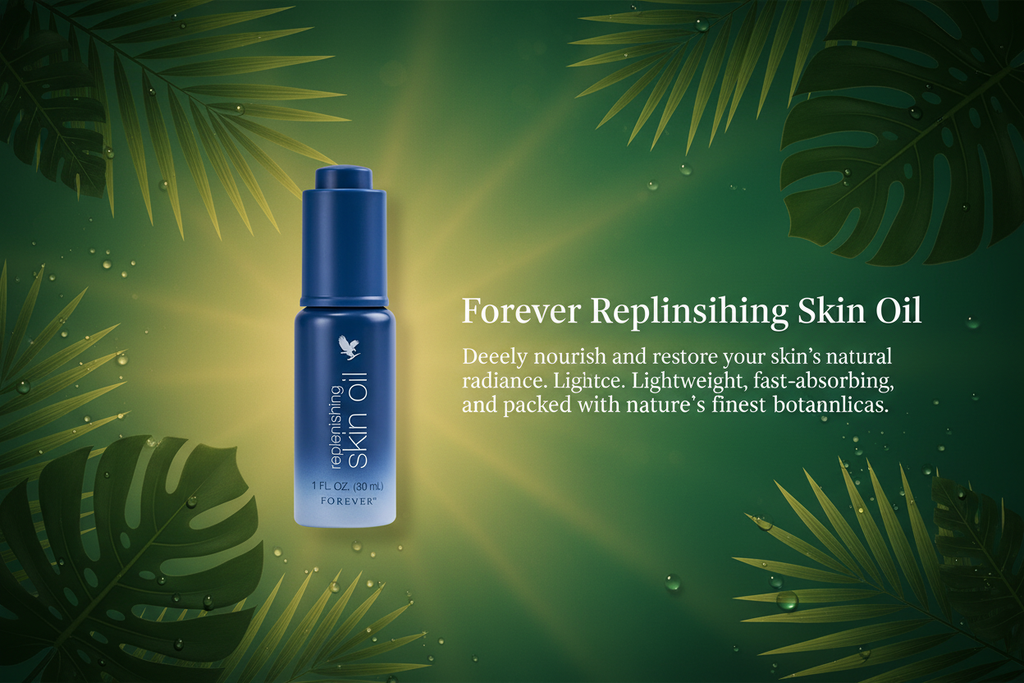 forever living Replenishing skin oil supports smoother looking skin and restores moisture with this light silicone-free fluid containing retinol and a blend of vitamin E aloe vera and borage seed oil.