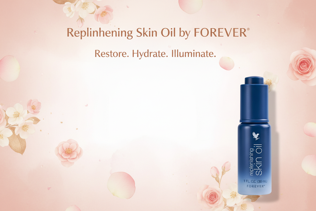 forever living Replenishing skin oil supports smoother looking skin and restores moisture with this light silicone-free fluid containing retinol and a blend of vitamin E aloe vera and borage seed oil.
