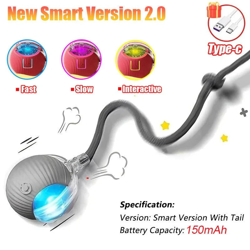 Interactive Cat Toy Ball | Automatic Rolling Rechargeable Cat Toy with Faux Tail