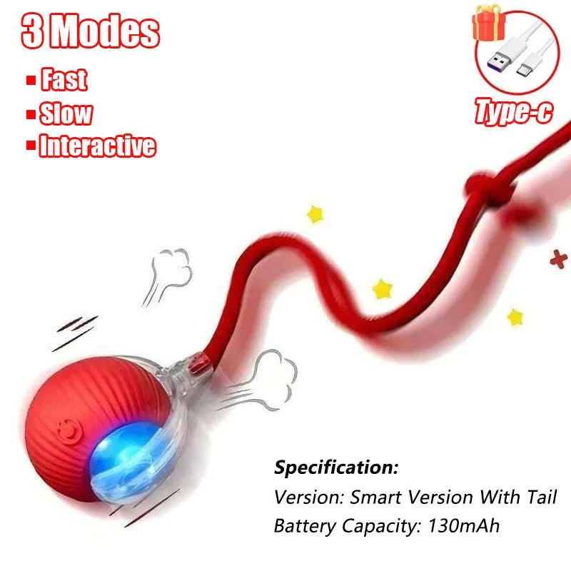 Interactive Cat Toy Ball | Automatic Rolling Rechargeable Cat Toy with Faux Tail