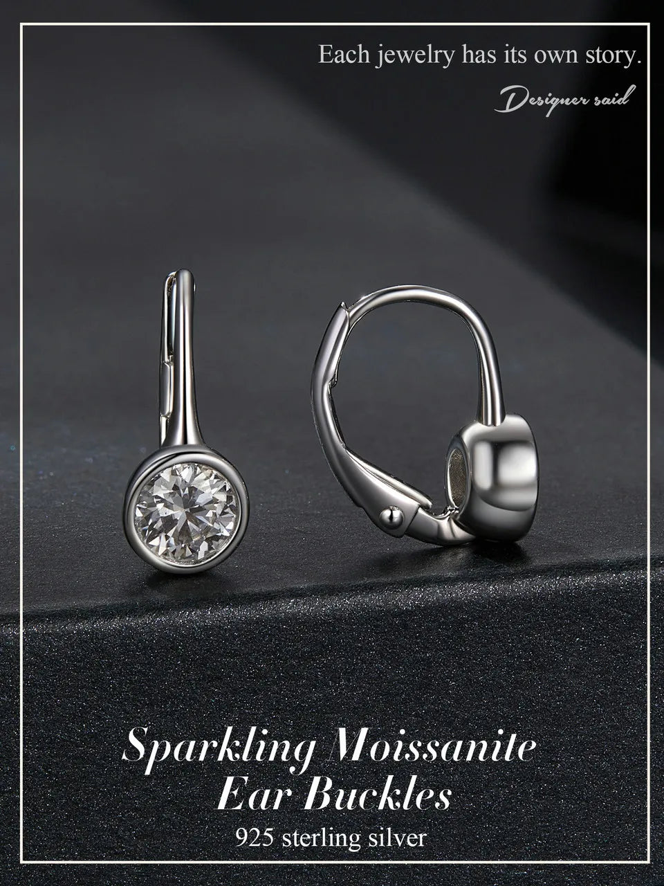 Round Bezel Moissanite Leverback Earrings in Silver