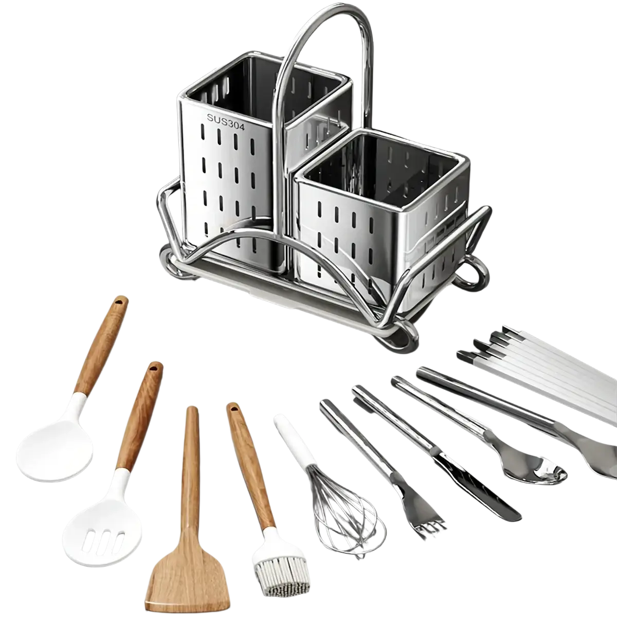 Stainless Steel Kitchen Utensil Holder Organiser