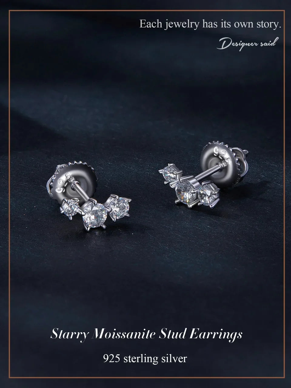 Three-Star Moissanite Screw-Back Stud Earrings