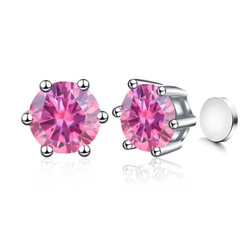 Colored Magnetic Moissanite Earrings in 925 Sterling Silver