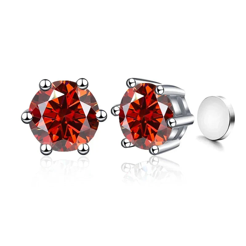 Colored Magnetic Moissanite Earrings in 925 Sterling Silver