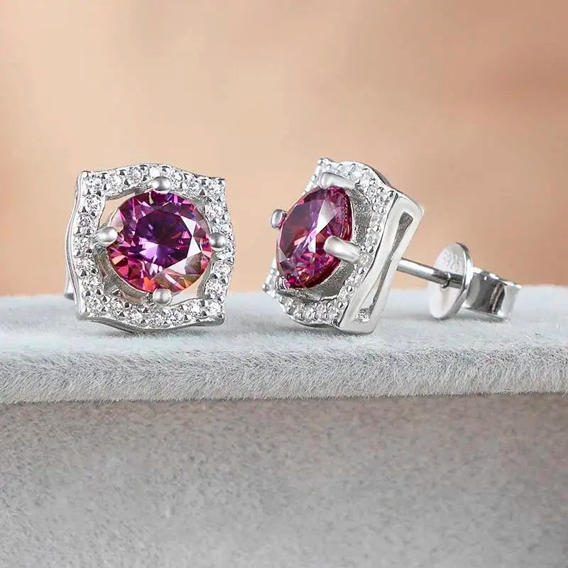 1 ct Moissanite Cushion Halo Stud Earrings in Sterling Silver