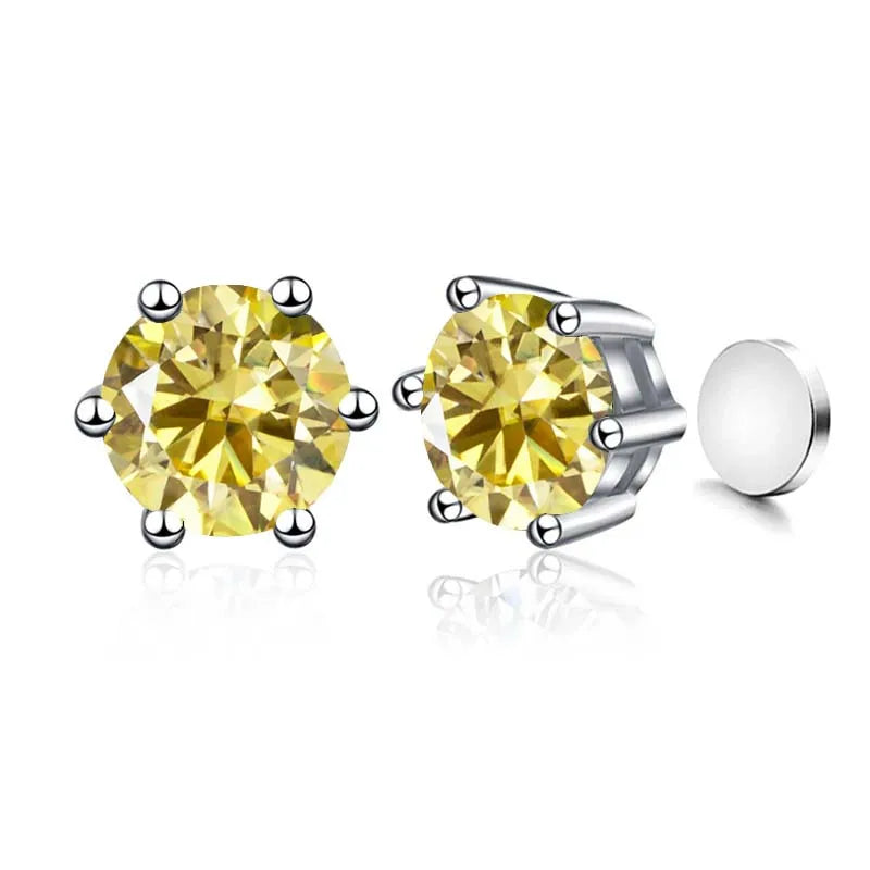 Colored Magnetic Moissanite Earrings in 925 Sterling Silver
