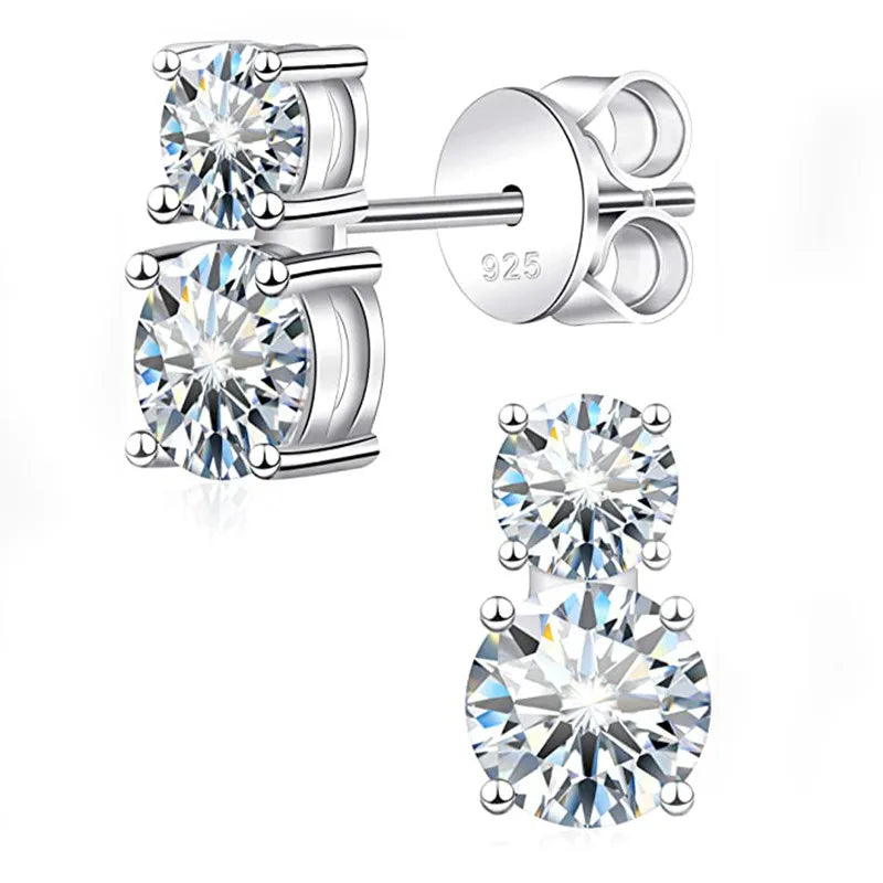 Graduated Two-Stone Moissanite Stud Earrings in Sterling Silver