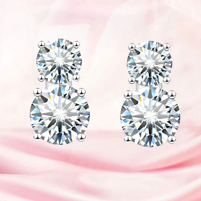 Graduated Two-Stone Moissanite Stud Earrings in Sterling Silver