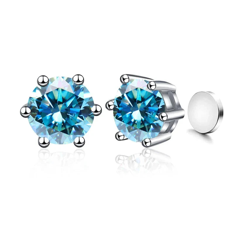 Colored Magnetic Moissanite Earrings in 925 Sterling Silver
