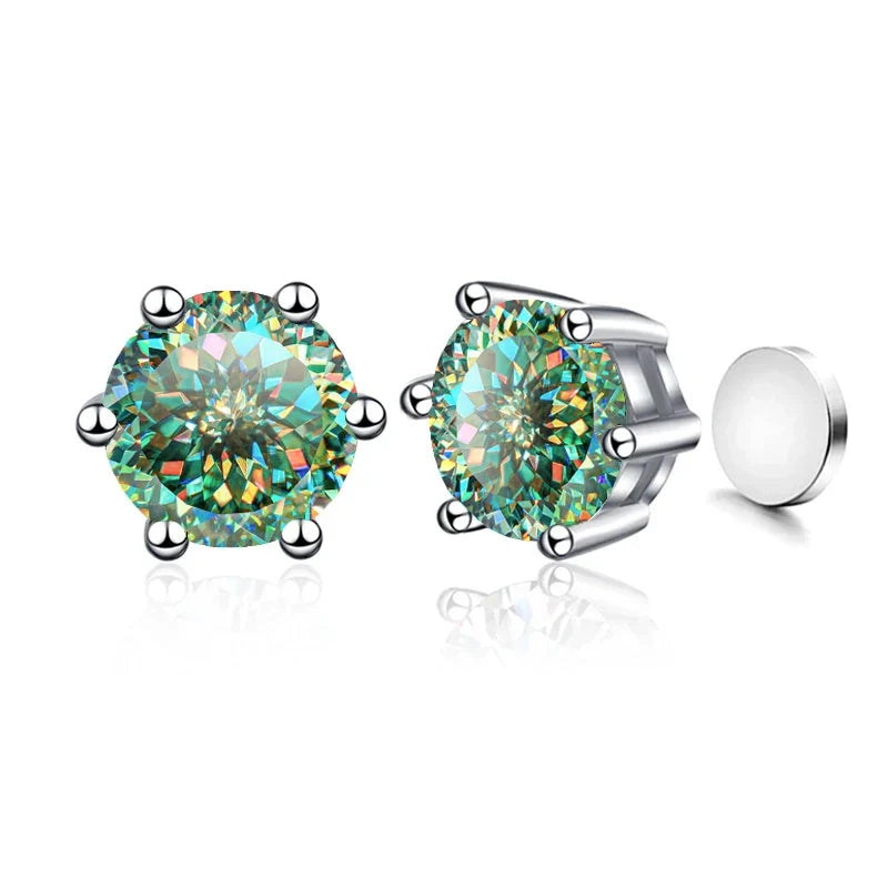 Colored Magnetic Moissanite Earrings in 925 Sterling Silver