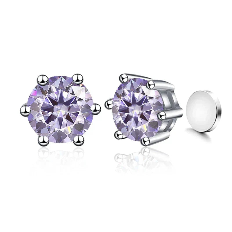 Colored Magnetic Moissanite Earrings in 925 Sterling Silver