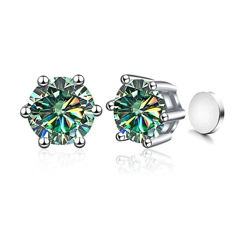 Colored Magnetic Moissanite Earrings in 925 Sterling Silver