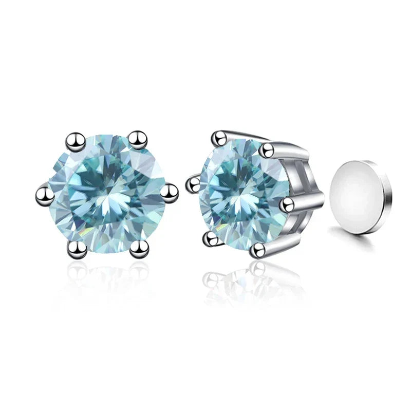 Colored Magnetic Moissanite Earrings in 925 Sterling Silver