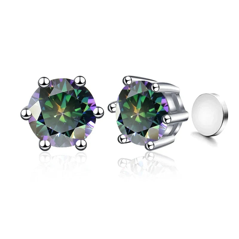 Colored Magnetic Moissanite Earrings in 925 Sterling Silver