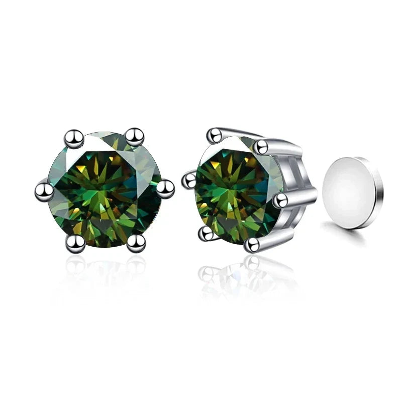 Colored Magnetic Moissanite Earrings in 925 Sterling Silver