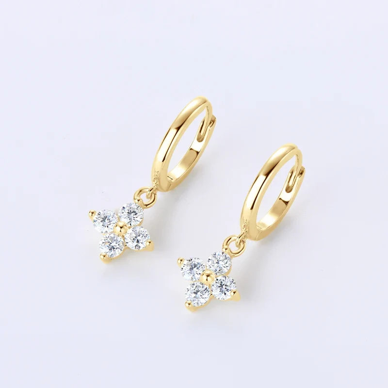 Clover Moissanite Hoop Drop Earrings in Sterling Silver