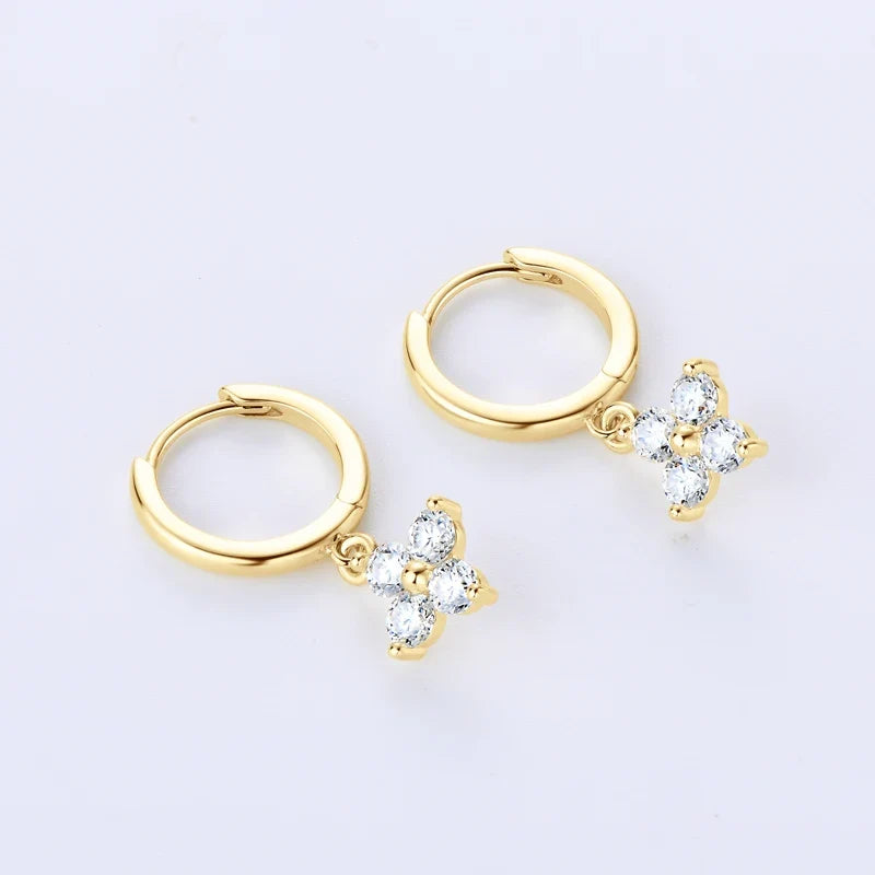 Clover Moissanite Hoop Drop Earrings in Sterling Silver