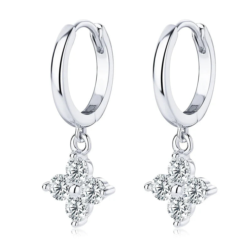 Clover Moissanite Hoop Drop Earrings in Sterling Silver