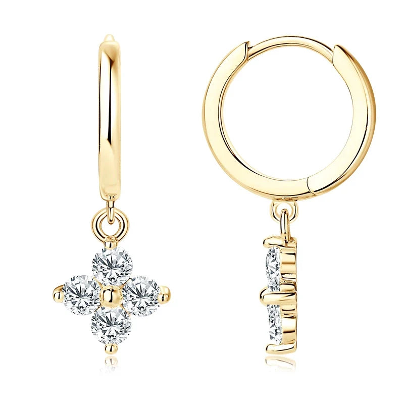 Clover Moissanite Hoop Drop Earrings in Sterling Silver