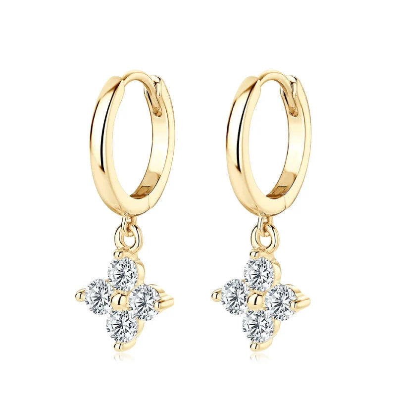 Clover Moissanite Hoop Drop Earrings in Sterling Silver