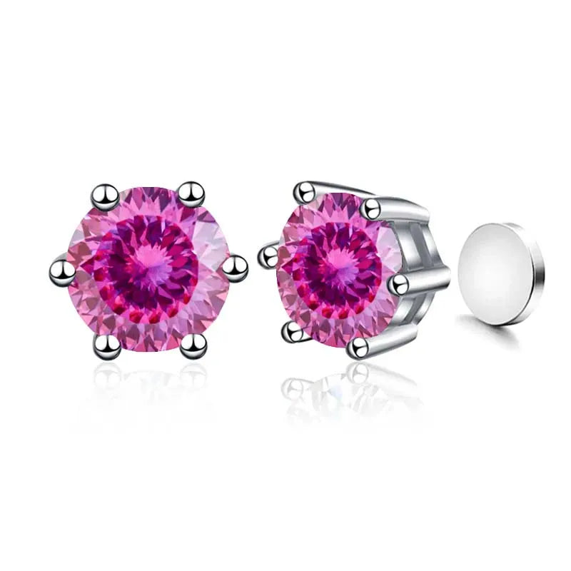 Colored Magnetic Moissanite Earrings in 925 Sterling Silver
