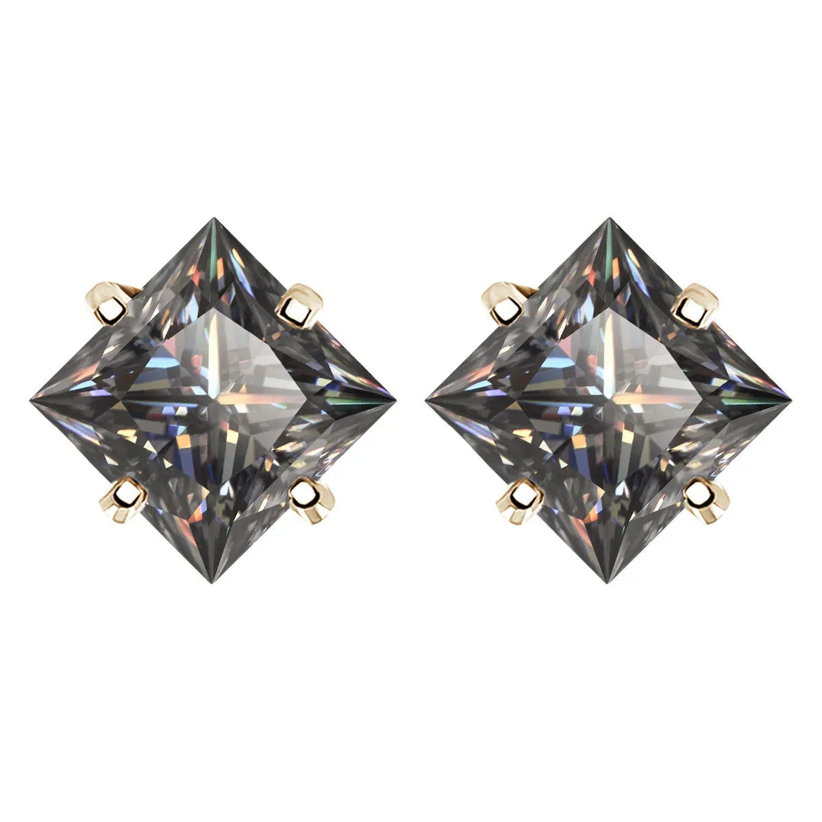 Colorful Princess-Cut Moissanite Stud Earrings in Sterling Silver