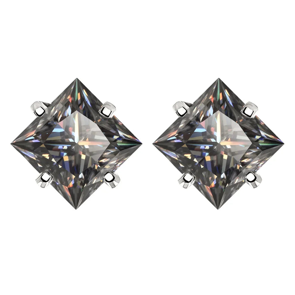 Colorful Princess-Cut Moissanite Stud Earrings in Sterling Silver