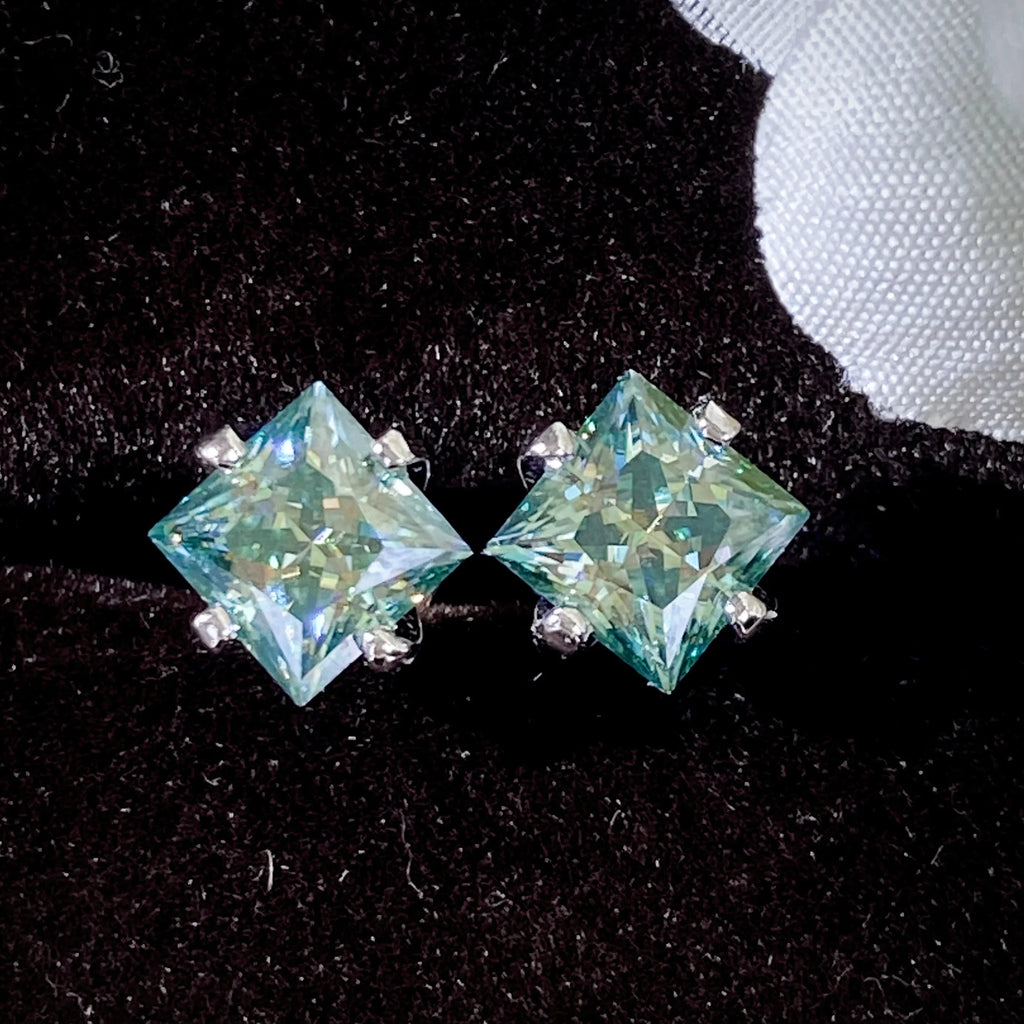 Colorful Princess-Cut Moissanite Stud Earrings in Sterling Silver