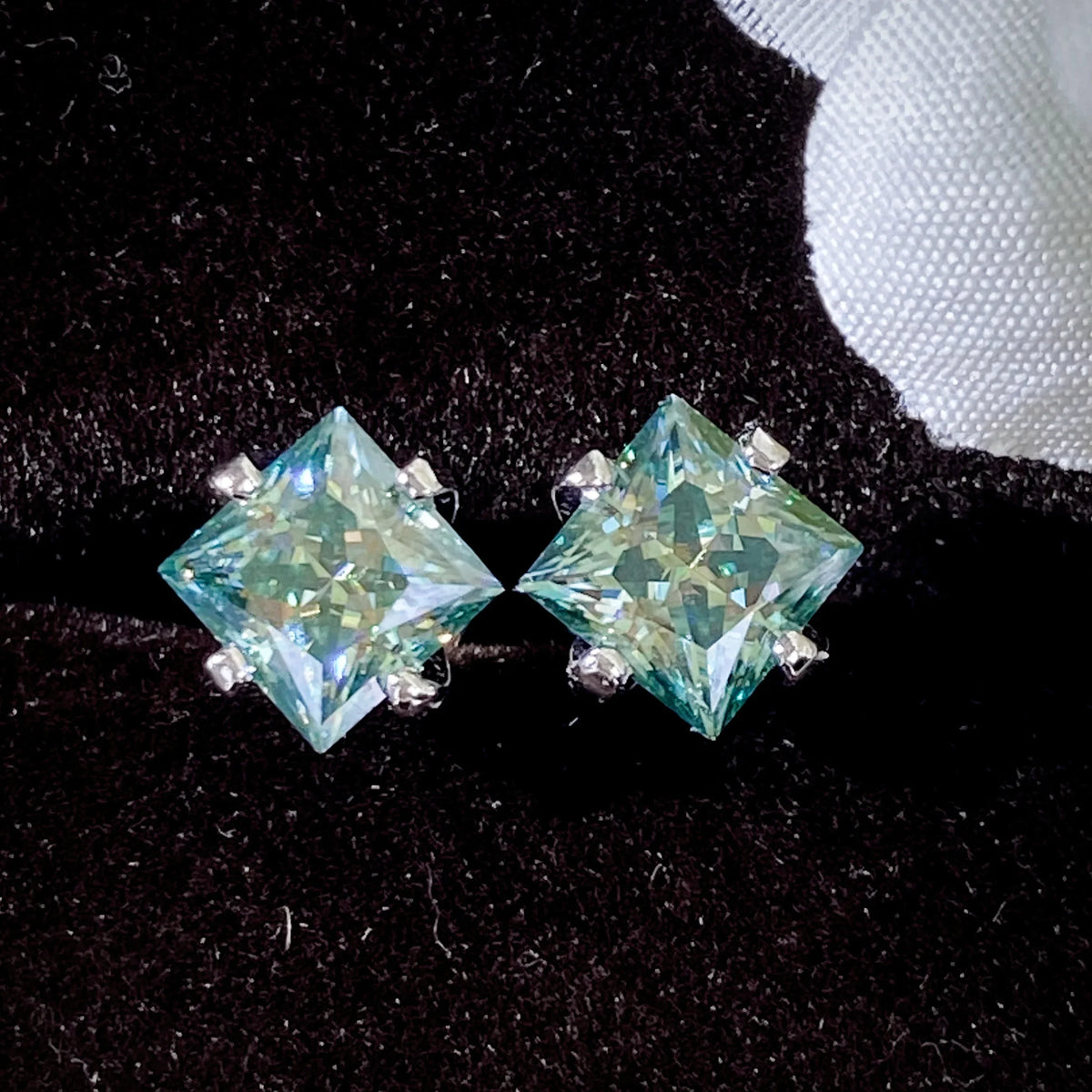 Colorful Princess-Cut Moissanite Stud Earrings in Sterling Silver