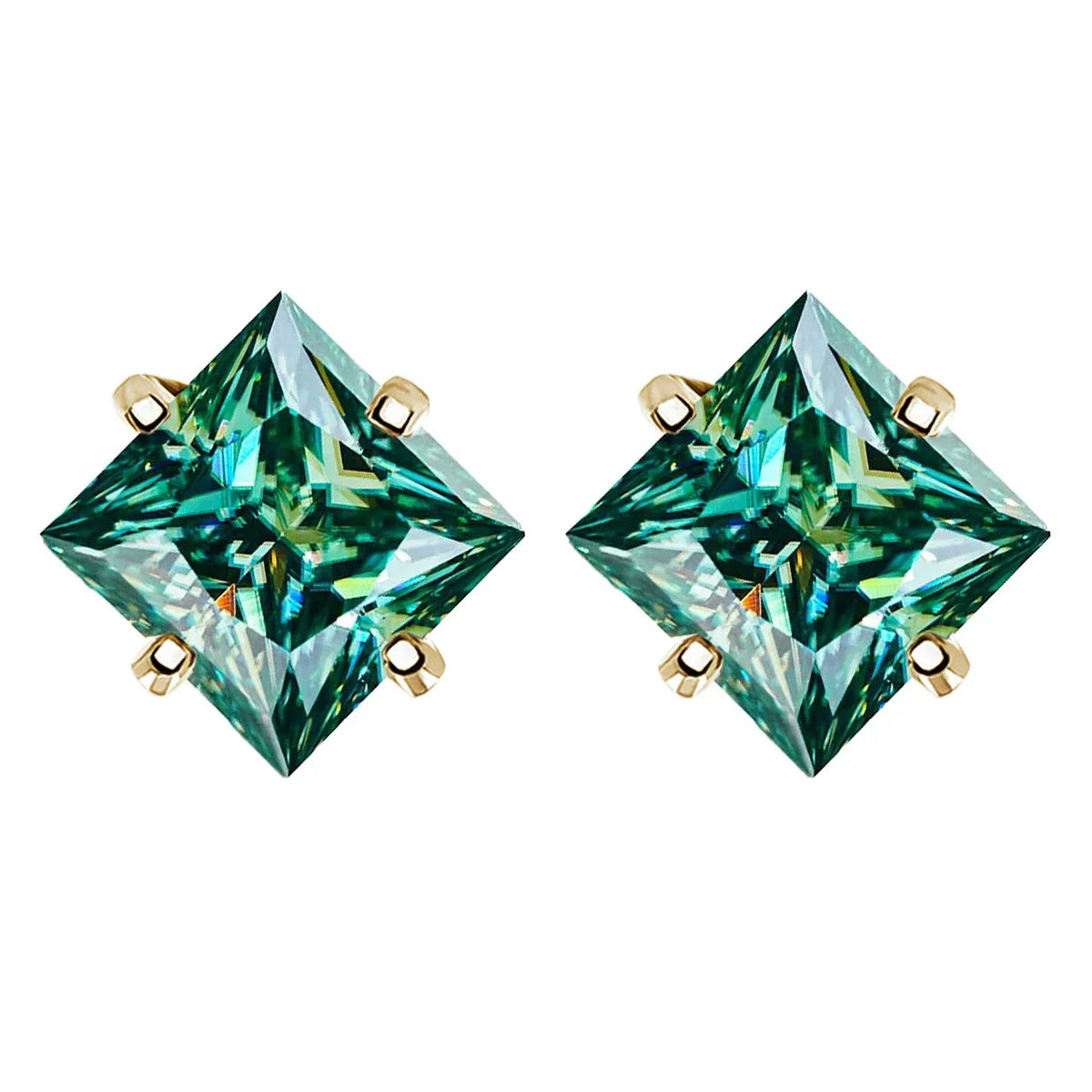 Colorful Princess-Cut Moissanite Stud Earrings in Sterling Silver