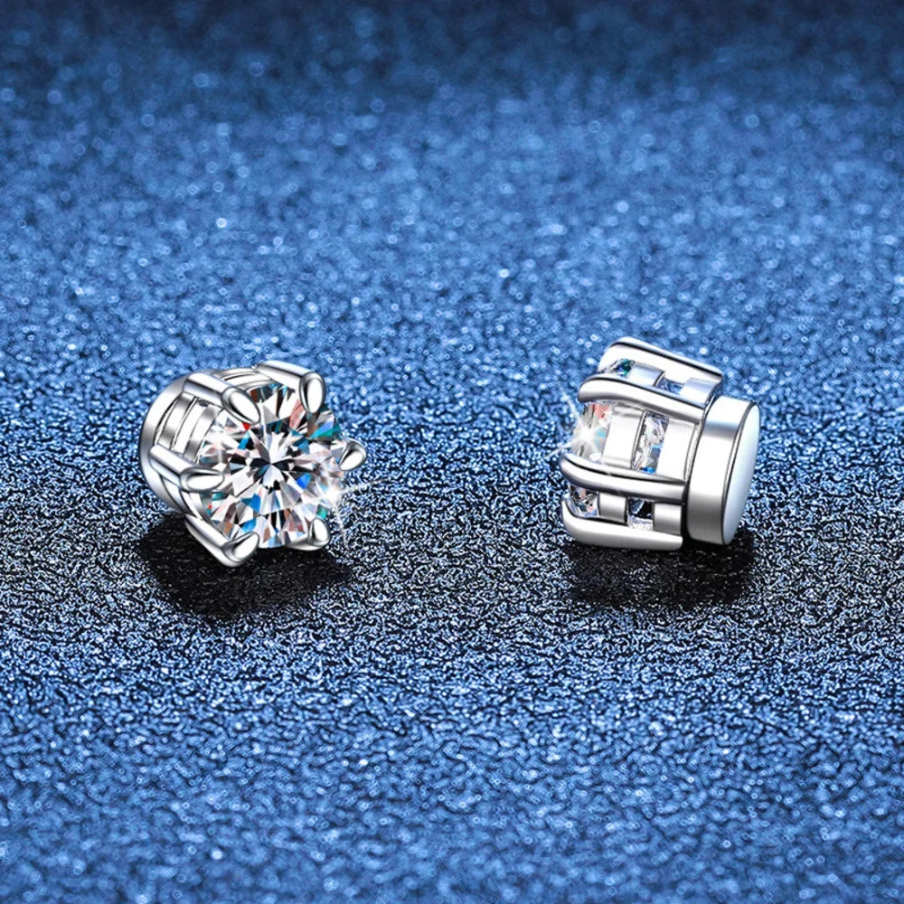 Colored Magnetic Moissanite Earrings in 925 Sterling Silver