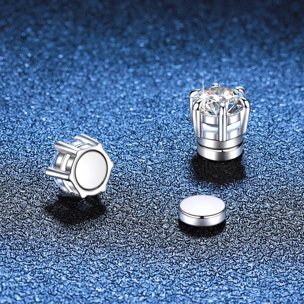 Colored Magnetic Moissanite Earrings in 925 Sterling Silver